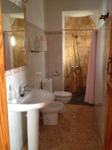 a bathroom with a sink and a toilet and a shower at Mas Vell in Catí