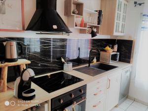 a kitchen with a sink and a stove top oven at Appartement luxueux 100m² Bordeaux in Le Bouscat