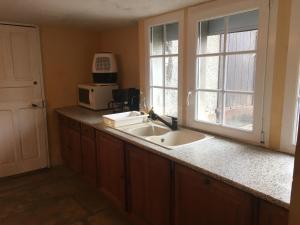 a kitchen with a sink and a microwave at Chez Jojo in Monein