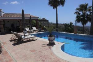 basen z krzesłem i roślina obok niego w obiekcie Cortijo La Palmera, Frigiliana w mieście Frigiliana