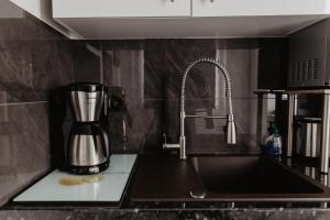 a kitchen counter with a blender on a counter top at SK Apartments - Blue in Gelsenkirchen