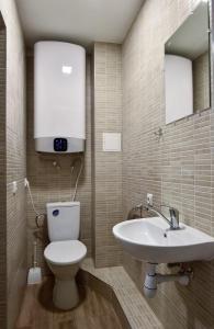 uma casa de banho com um WC e um lavatório em Hostel Laurita em Kaunas