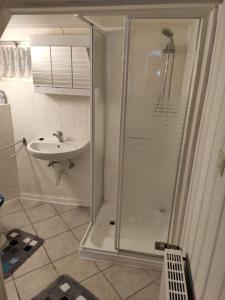a bathroom with a shower and a sink at Ferienwohnung Cziesla in Bad Sachsa