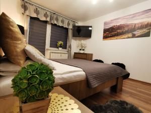 Łóżko lub łóżka w pokoju w obiekcie Apartament Krupówki Centrum