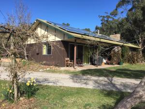 a house with a green roof and a yard at Eureka Farm in Scamander