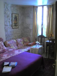 拉尚赫蒂的住宿－Maison de la Loire，客厅配有紫色的床和沙发