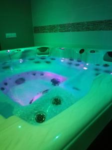 a bathroom with a tub with a purple and green water at Naphéo in Tonnay-Charente