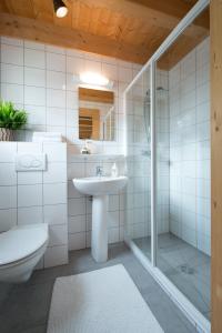 a bathroom with a toilet and a sink and a shower at Chalet La Pastorale in Morzine