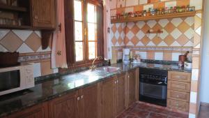uma cozinha com um lavatório e um fogão forno superior em TIAROSALIA em Tijarafe
