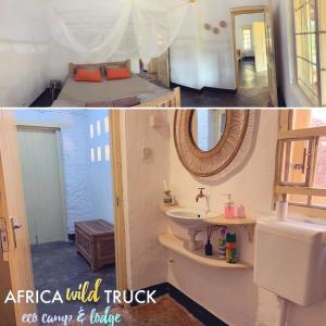 une salle de bains et une chambre avec lavabo et toilettes. dans l'établissement AfricaWildTruck Eco Camp & Lodge, à Mulanje