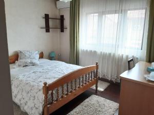 a bedroom with a bed and a window at Pensiunea Giovani in Târgu Jiu