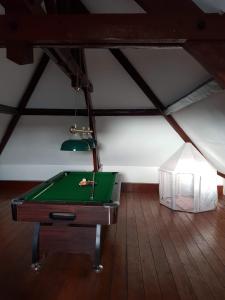 een kamer met een pooltafel op een zolder bij Iliade in Rue