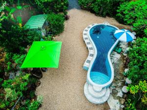 an overhead view of a pool with a green table and an umbrella at The Mouth Resort - SHA Extra Plus in Khao Lak