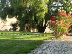 un parque con un árbol y algunas flores rosas en Masseria Acque Di Palermo en Roccapalumba