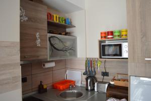 a kitchen with a sink and a microwave at Apartmani DUGA Milmari in Kopaonik
