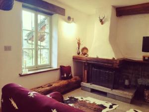 a living room with a couch and a fireplace at La Casetta di Lele e Schina in Arvier