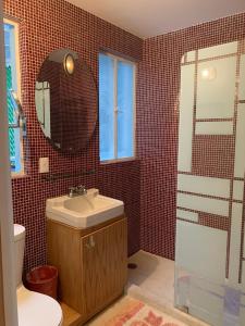 ein Bad mit einem Waschbecken und einem Spiegel in der Unterkunft Departamentos Pánuco in Mexiko-Stadt