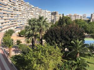 duży budynek apartamentowy w mieście z palmami w obiekcie Cozy apartment near the sea w Alicante