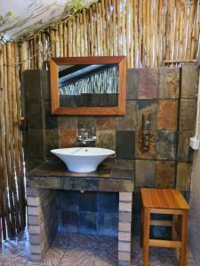 a bathroom with a sink and a mirror at A Traveller's Palm in Phalaborwa