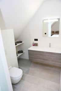 a white bathroom with a toilet and a sink at B&B Intermezzo in Middelkerke