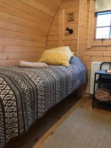 塞尔福斯Ásahraun Guesthouse的木屋里有一张床的卧室
