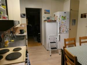 a kitchen with a stove and a refrigerator and a table at Berry Apartments in Rovaniemi