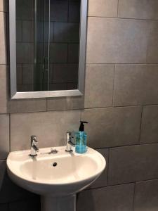 a bathroom with a white sink and a mirror at The Half Moon Inn in Ashington