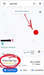 uma imagem de um telemóvel com um mapa em Hotel Villa Ago em Përmet