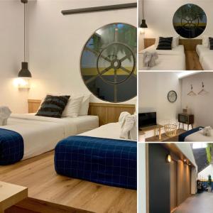 Rúm í herbergi á Spinomad hostel