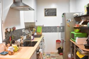 a kitchen with a sink and a refrigerator at La Pita Guesthouse in Almería