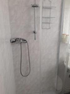 a shower with a shower head in a bathroom at Pension Mois in Wurz