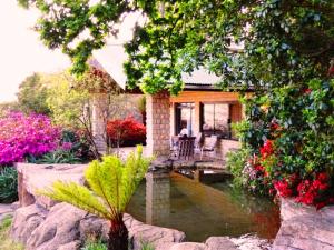 una casa con un estanque delante de ella en Emafweni en Champagne Valley