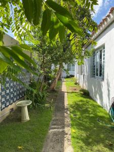 un patio junto a una casa con un árbol en Isla Verde By The Beach Guest House en San Juan