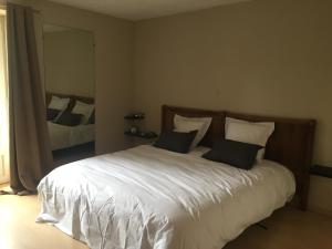 a bedroom with a large white bed with two pillows at Maison en Périgord à 5 mn à pieds du centre Sarlat in Sarlat-la-Canéda