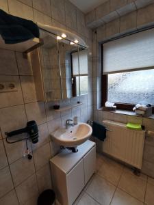 a bathroom with a sink and a mirror at R&A Lambertz in Düsseldorf