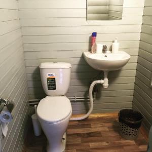 a bathroom with a toilet and a sink at Guest House Muhtuya in Sarma