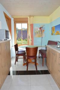 a kitchen with a table and chairs and a window at Natur-Aktiv-Hof Thiem in Pottenstein