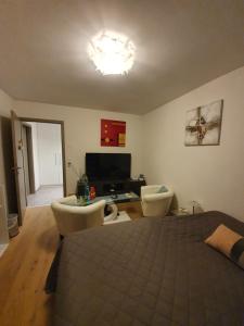 TV a/nebo společenská místnost v ubytování Chambre aux bord de l'Areuse