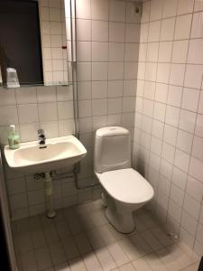 a bathroom with a toilet and a sink at Hotelli Uninen Äänekoski in Äänekoski