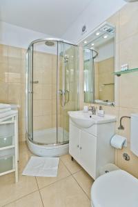 a bathroom with a shower and a sink and a toilet at Apartments Tatjana Dominis in Hvar