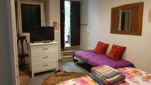 ブレシアにあるLa Casa di Danieleのベッド2台、テレビ(ドレッサー付)が備わる客室です。