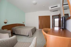 a bedroom with a bed and a desk with a television at Hotel Eden in San Domino