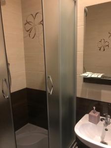 a bathroom with a shower and a sink at Hotel 18 in Lviv