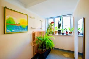 a room with potted plants and a painting on the wall at KvartiraSvobodna Tverskaya in Moscow