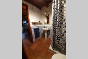 Un baño con lavabo y cortina de ducha. en Lobetania, en Moscardón 25 fotos más
