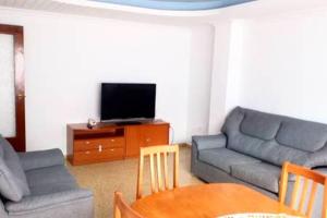 a living room with a couch and a tv at APARTAMENTO AMPLIO Y LUMINOSO (VT-46643-V) XÁTIVA in Xàtiva