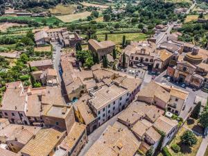 uma vista aérea de uma aldeia com edifícios em Torre del Miracolo em Tuscania