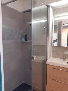 a bathroom with a shower and a sink at MBS b6 in Manigod