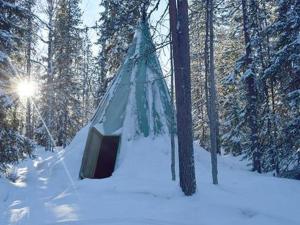 uma tenda na neve ao lado de algumas árvores em Holiday Home Koppelokangas by Interhome em Kivitaipale