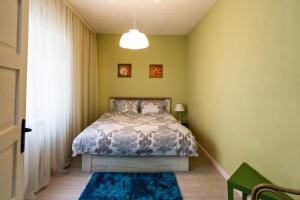 a bedroom with a bed and a blue rug at Sunrise Republicii (Old Center) in Braşov